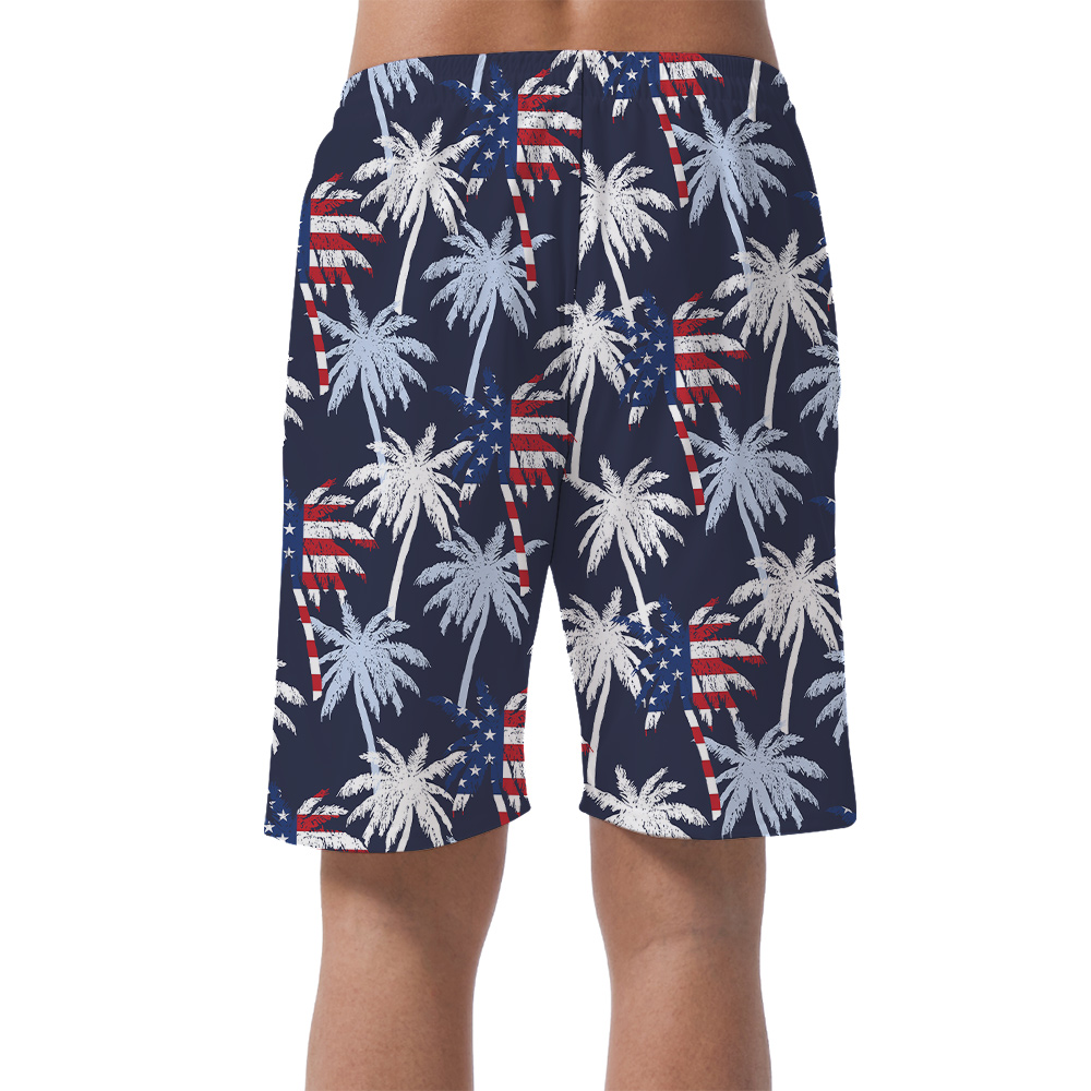 Patriotic Palm Trees American Flag Men's Beach Shorts