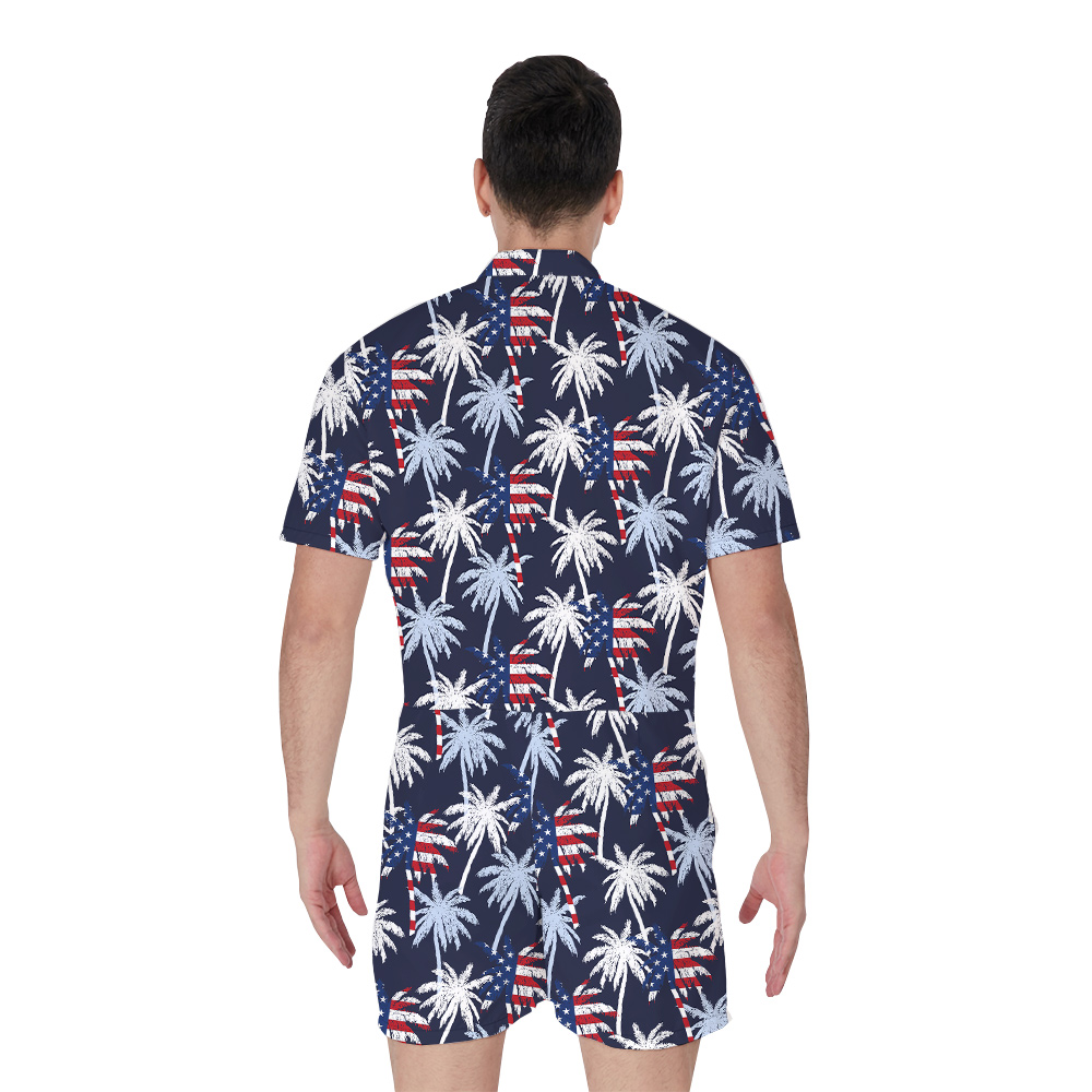 Tropical Palm Trees Patriotic Navy Romper For Men