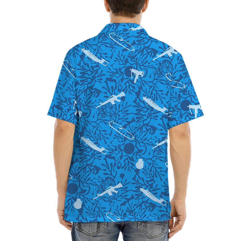 Blue Tactical Short Sleeved Hawaiian Shirt For Men