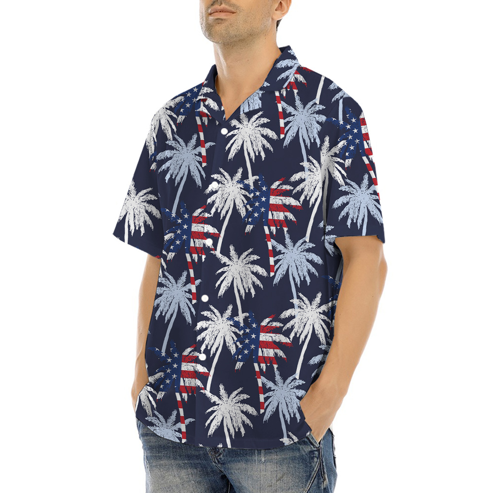 Tropical Palm Trees American Flag Hula Shirt
