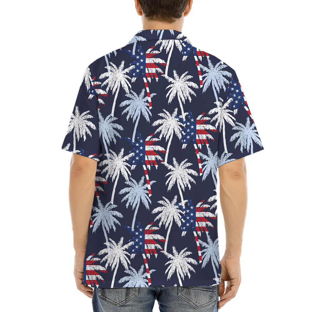 Tropical Palm Trees American Flag Hula Shirt