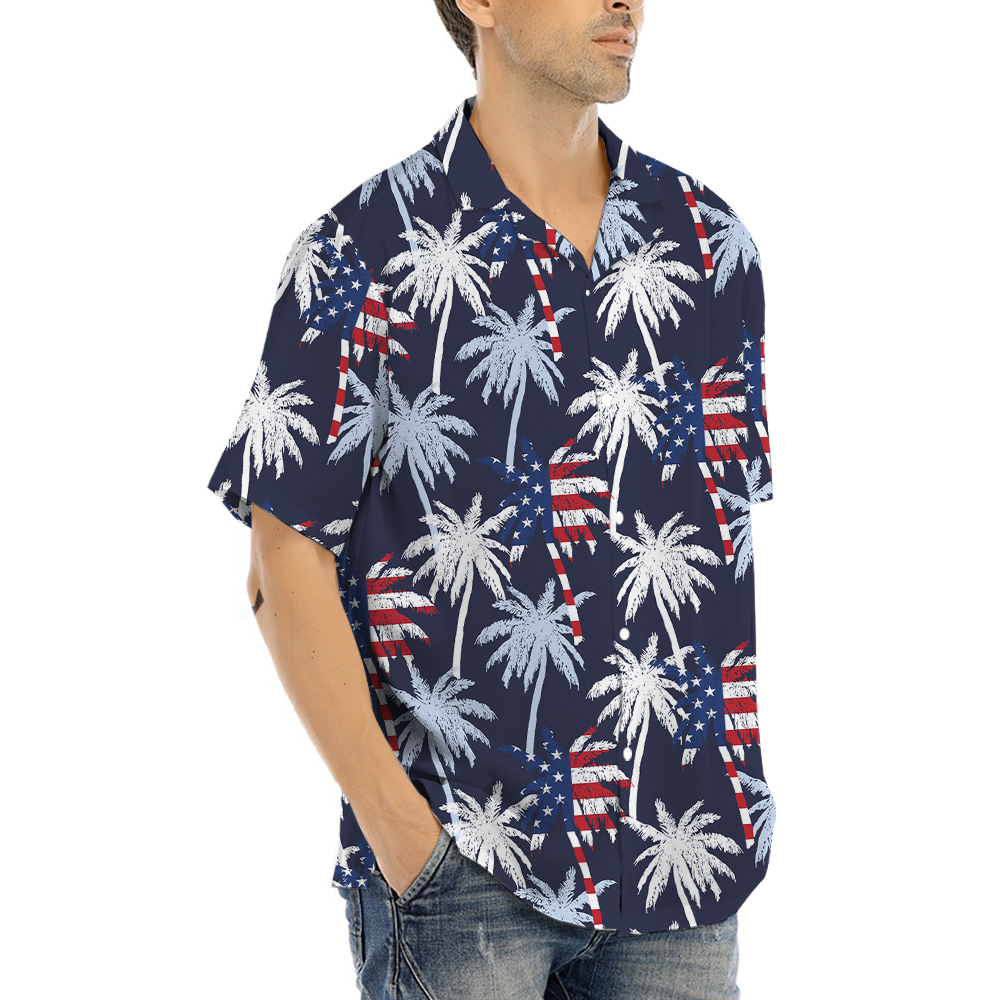 Tropical Palm Trees American Flag Hula Shirt