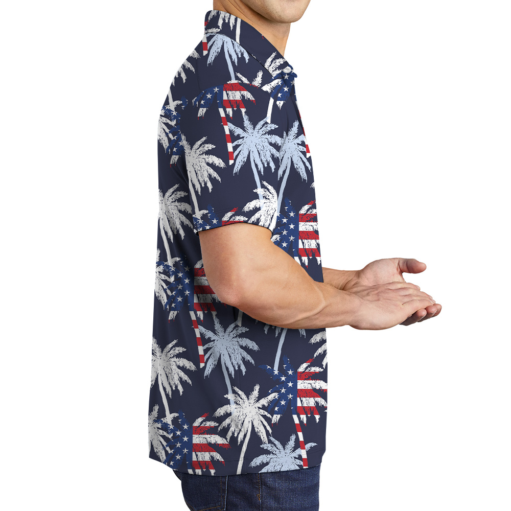 4th Of July Tropical Palm Tree Navy Men's Polo Shirt