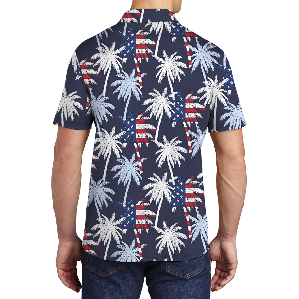 4th Of July Tropical Palm Tree Navy Men's Polo Shirt