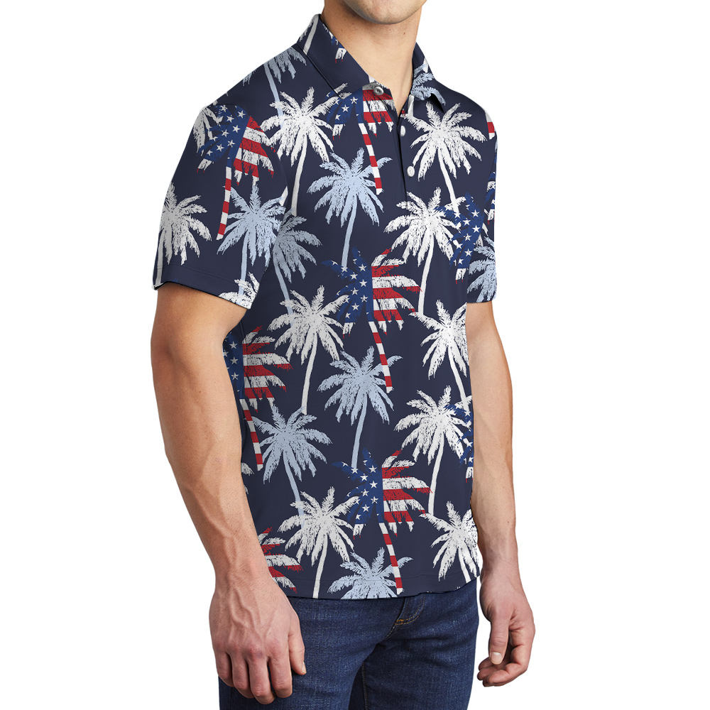 4th Of July Tropical Palm Tree Navy Men's Polo Shirt