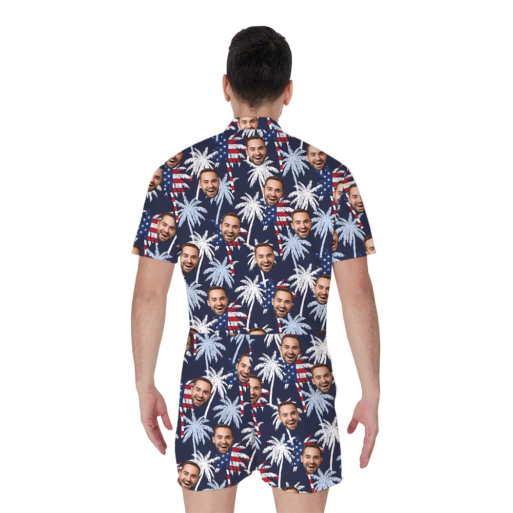 Tropical Palm Trees 4th Of July Romper With Custom Face