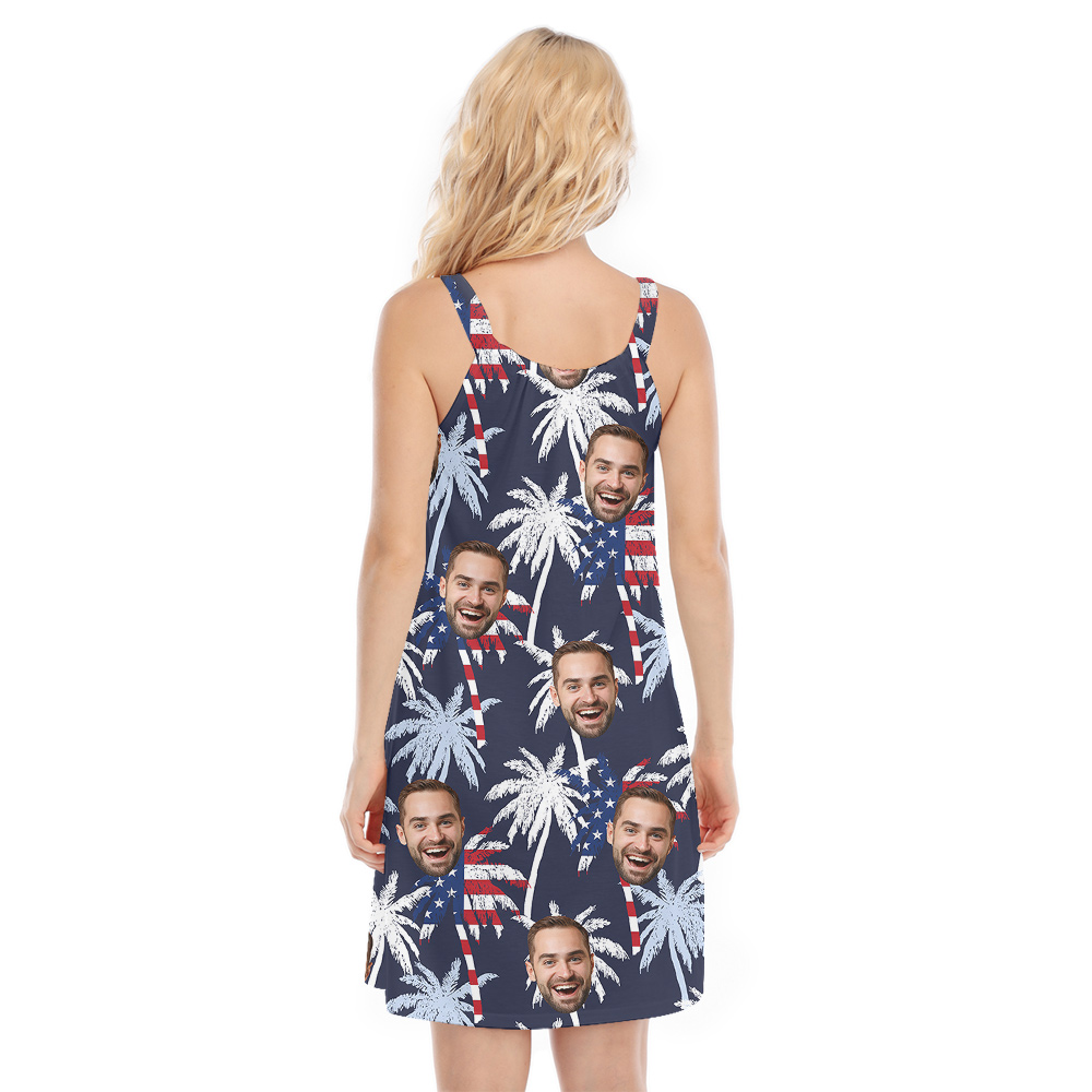 Funny Custom Face 4th Of July Palm Trees Tropical Cami Dress