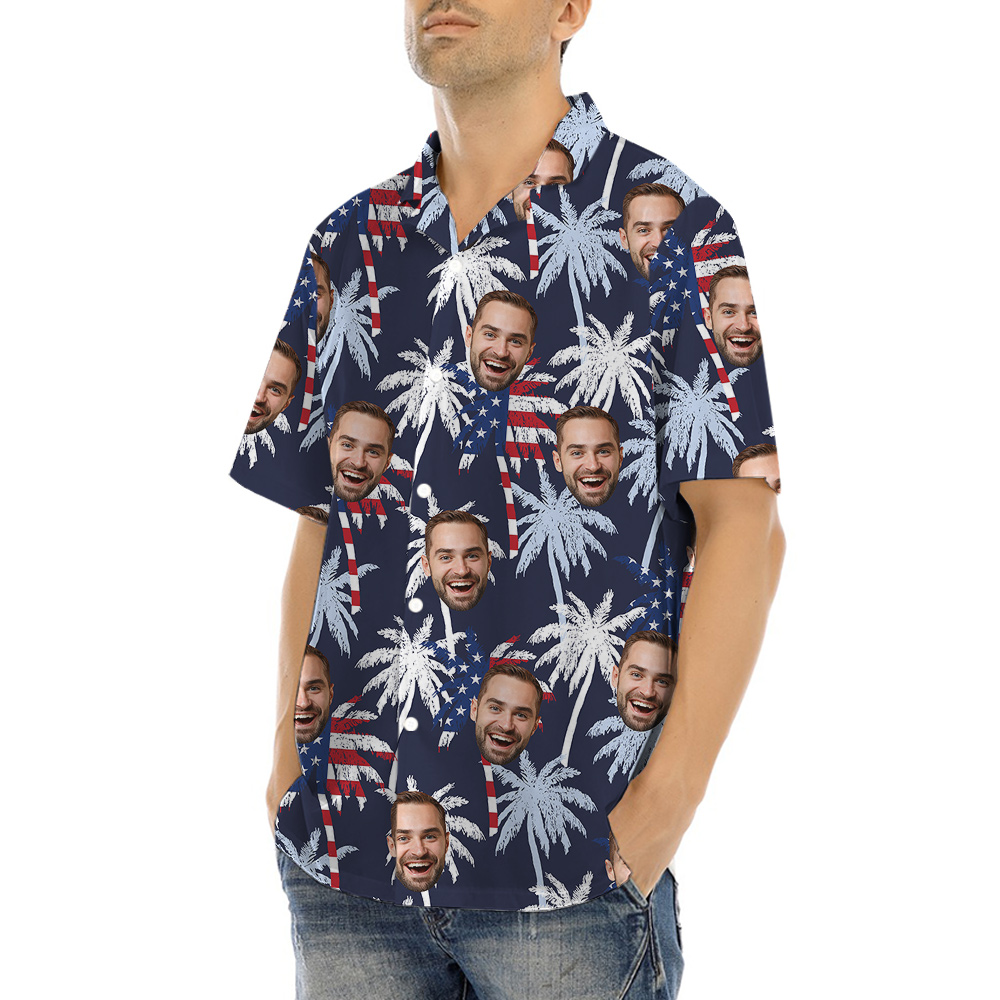 Palm Trees American Flag Custom Face Hawaiian Shirt Theme 4th Of July