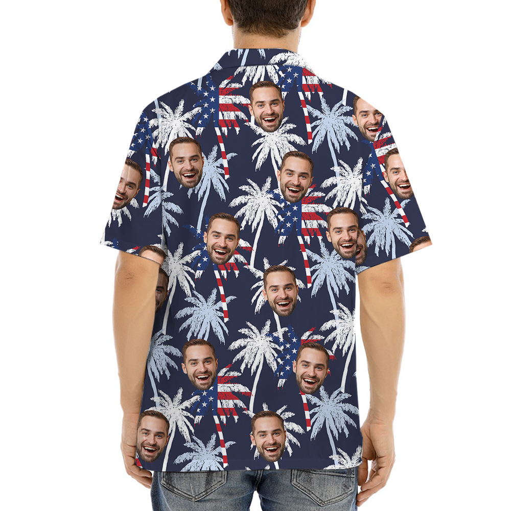 Palm Trees American Flag Custom Face Hawaiian Shirt Theme 4th Of July