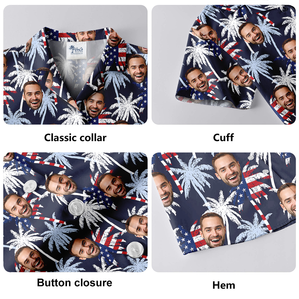 Palm Trees American Flag Custom Face Hawaiian Shirt Theme 4th Of July