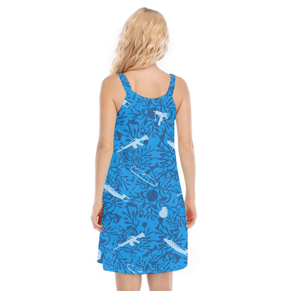 Blue Tactical Print Hawaiian Dress For Women