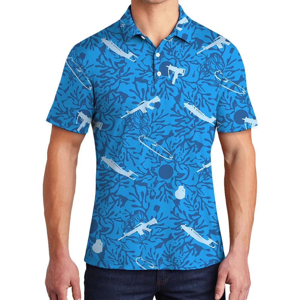 Tactical Blue Tropical Polo Shirt For Men - variant image 1