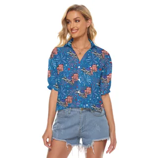 4th Of July Aircraft Blue Women's Cropped Shirt