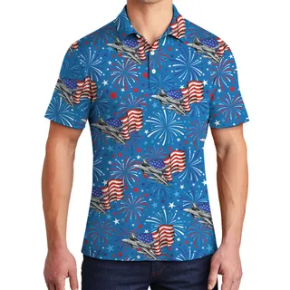 Aircraft American Flag Blue Men's Polo Shirt