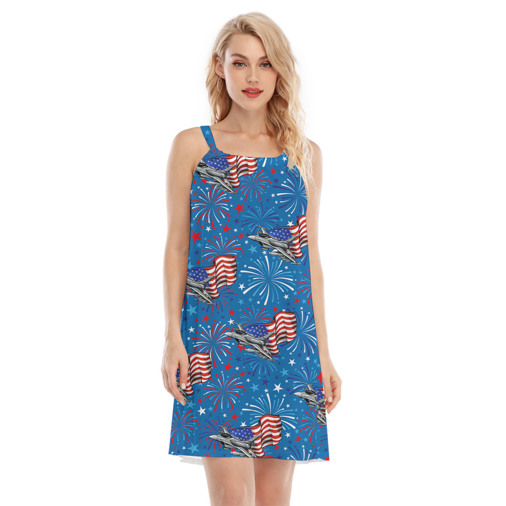 Patriotic Aircraft Firework Blue Cami Dress - variant image 1