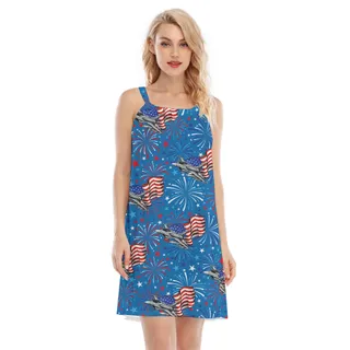 Patriotic Aircraft Firework Blue Cami Dress