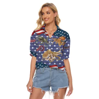 Patriotic Octopus American Flag Women's Cropped Shirt
