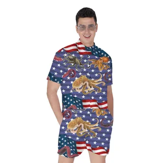 American Flag Octopus Patriotic Men's Romper