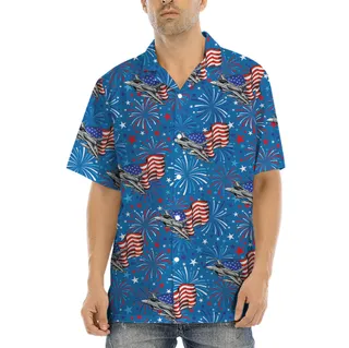 American Flag Aircraft 4th Of July Blue Hawaiian Shirt