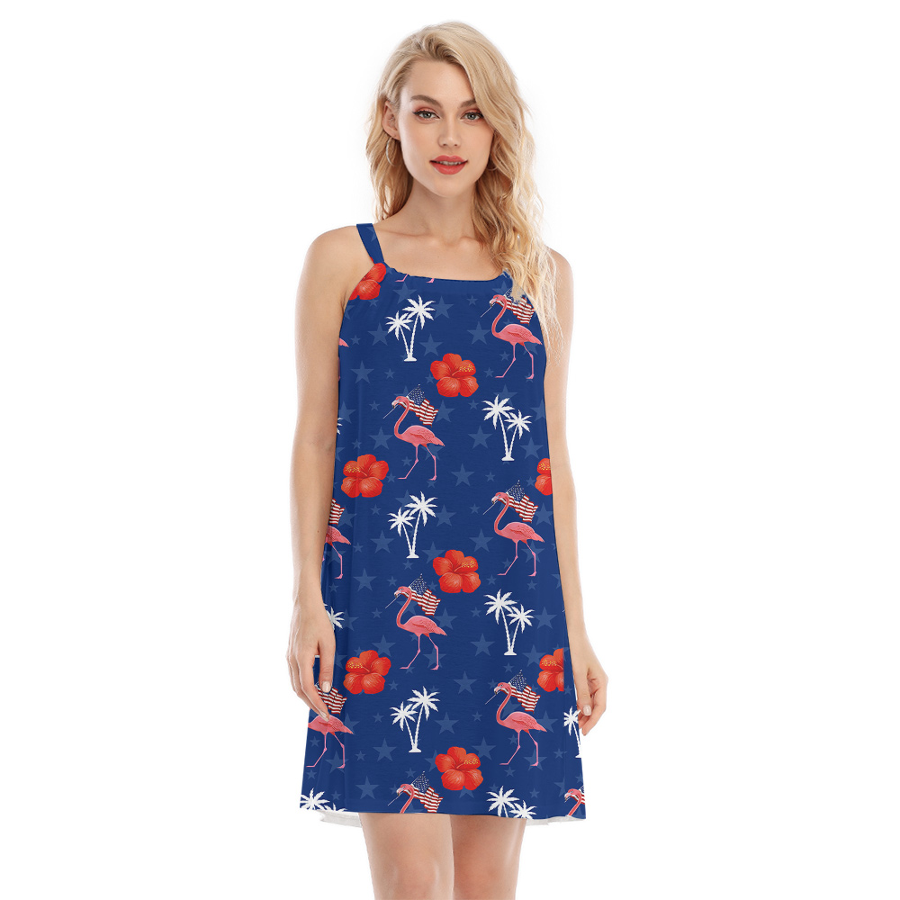 Flamingo American Flag Patriotic Blue Luau Dress - variant image 1