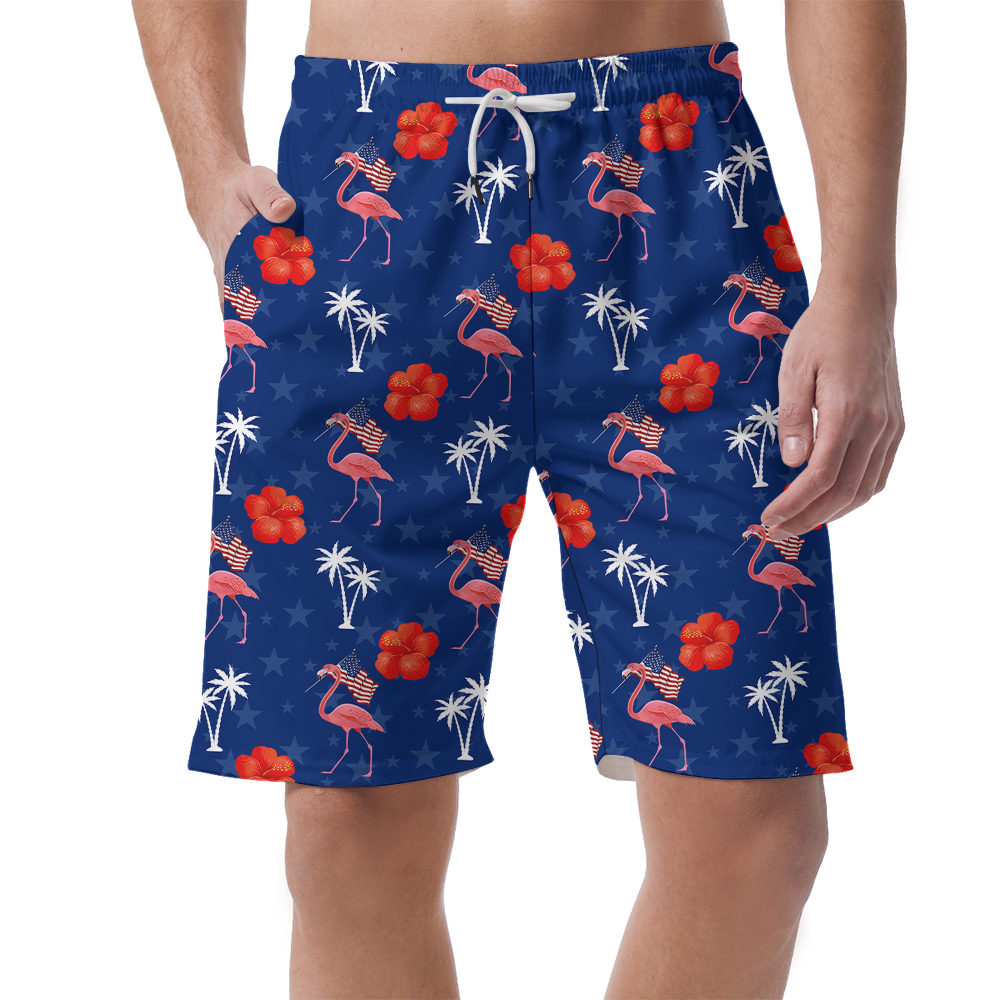Funny Flamingo Floral Patriotic Summer Shorts For Men - variant image 1