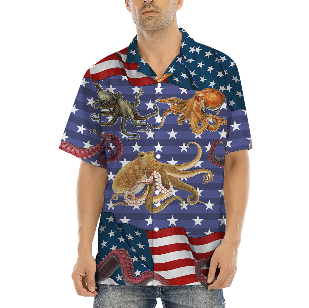 Octopus American Flag 4th Of July Hawaiian Shirt - variant image 1