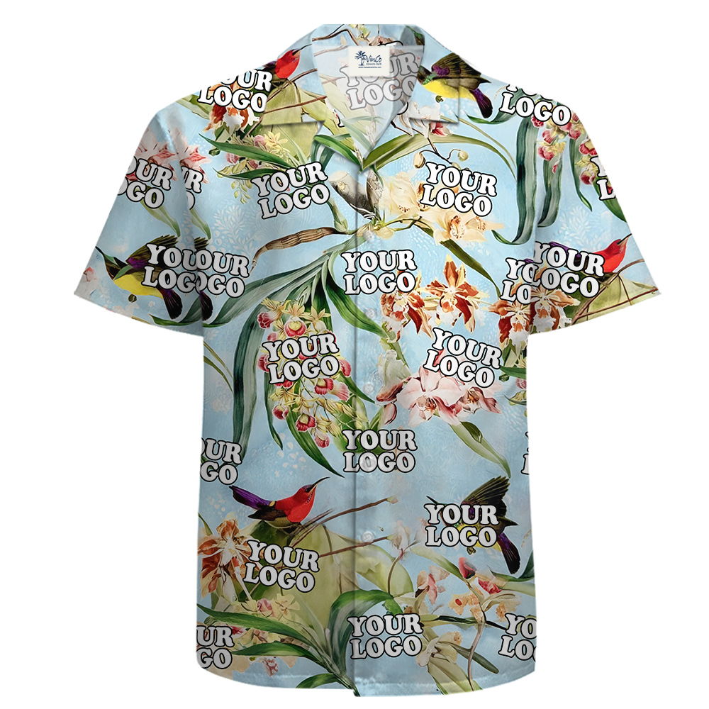 Custom Team Logo Cotton Tropical Blue Shirt with Hummingbirds Theme - variant image 1