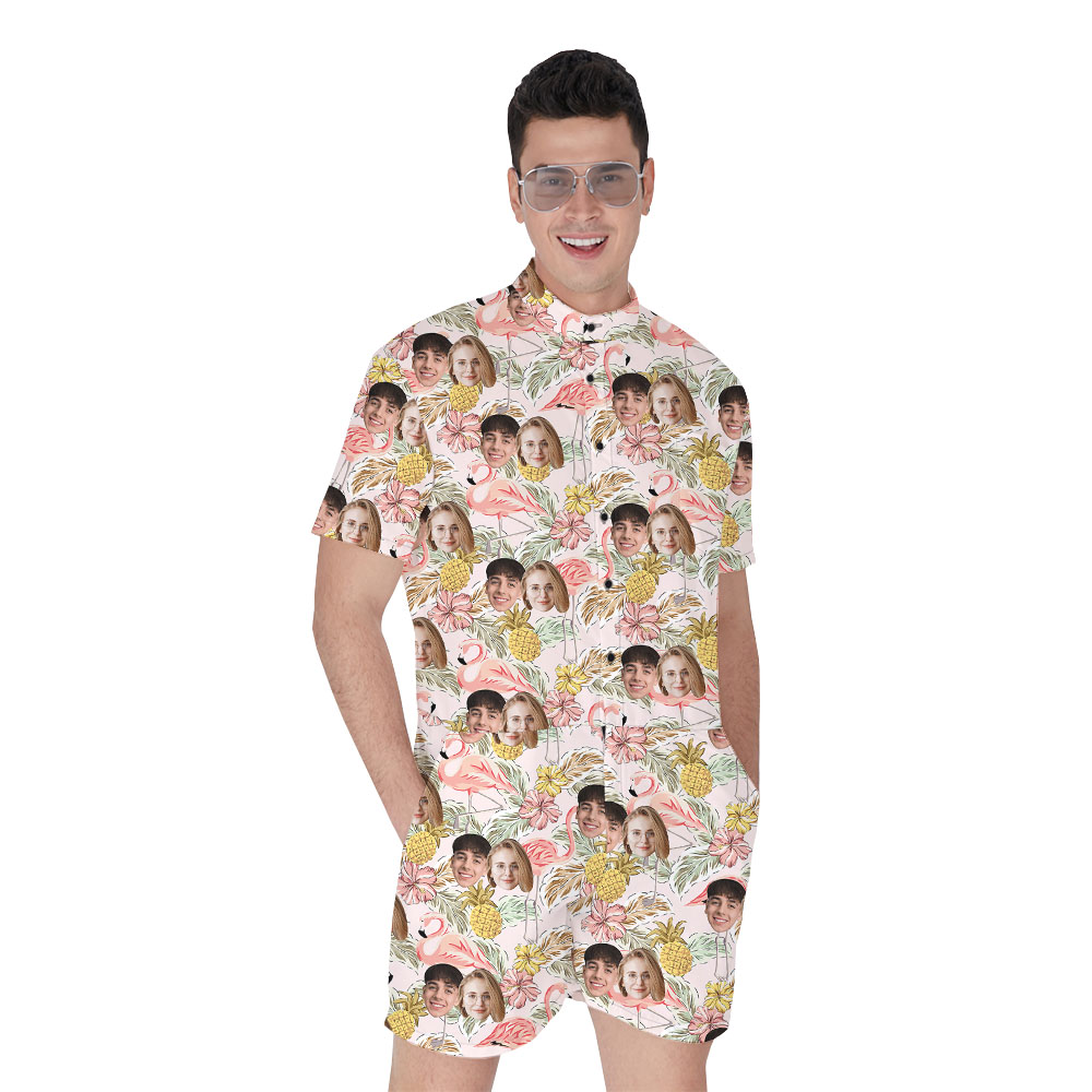Custom Face Male Romper With Flamingo And Floral - variant image 1