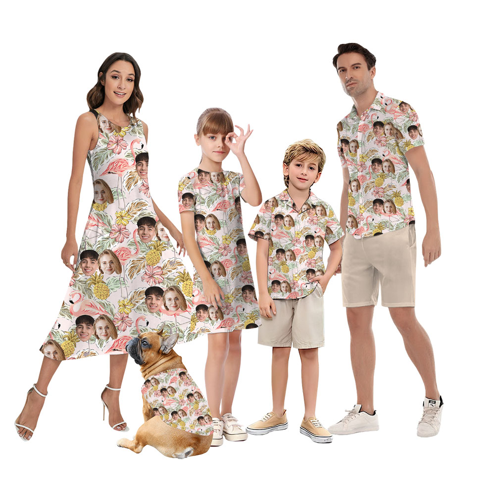 Custom Flamingo Floral Matching Family Outfits With Faces - variant image 1