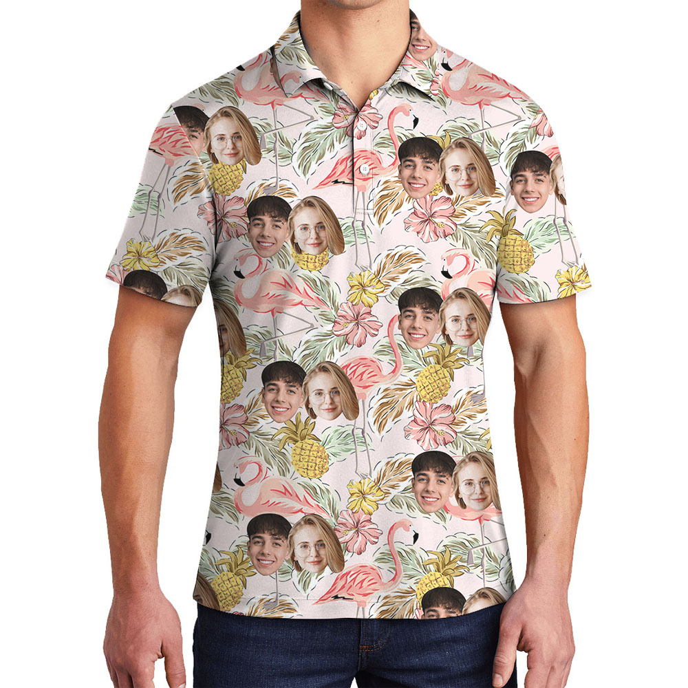 Personalized Flamingo And Floral Polos With 1-4 Faces - variant image 1
