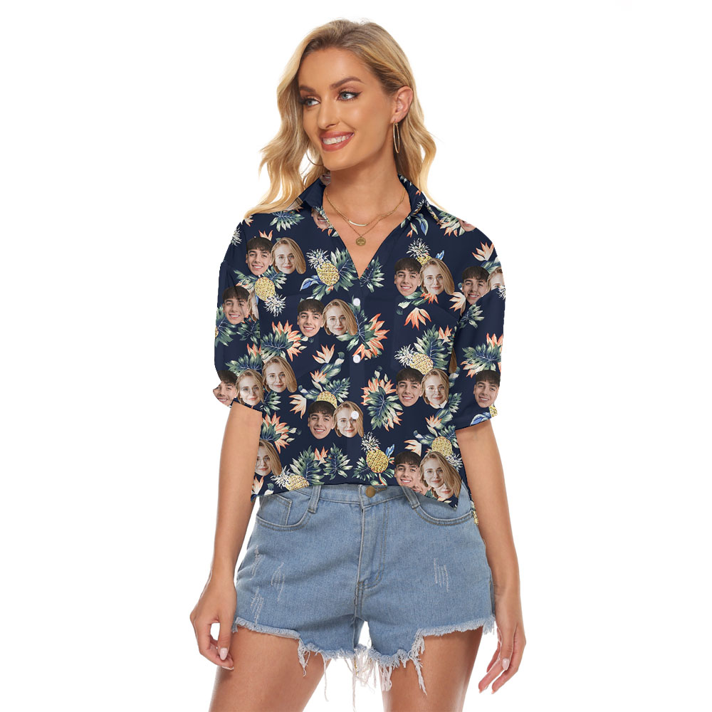 Custom Face Pineapple Hawaiian Blouses For Women - variant image 1