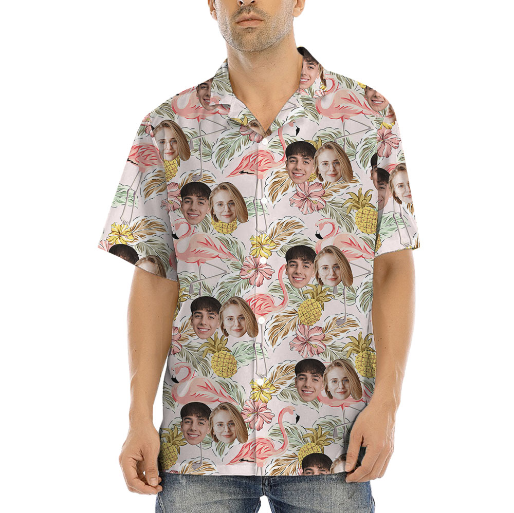 Vintage Flamingo Floral Button Up Shirt With 1-4 Faces - variant image 1