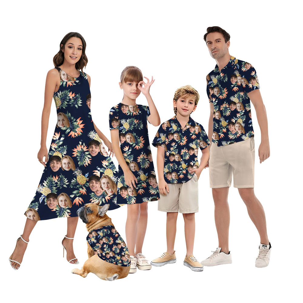 Pineapple Matching Hawaiian Shirt And Dress With Family Faces - variant image 1