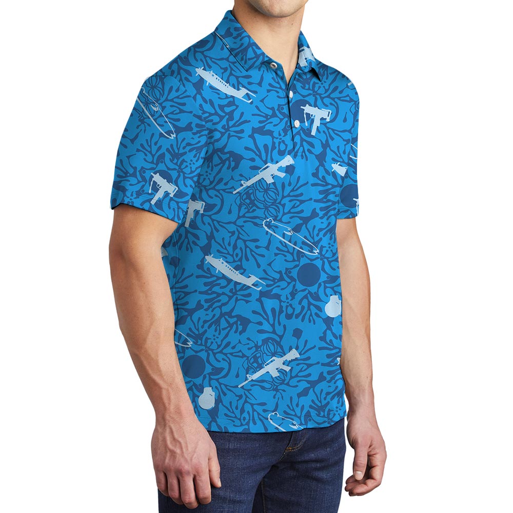Tactical Blue Tropical Polo Shirt For Men