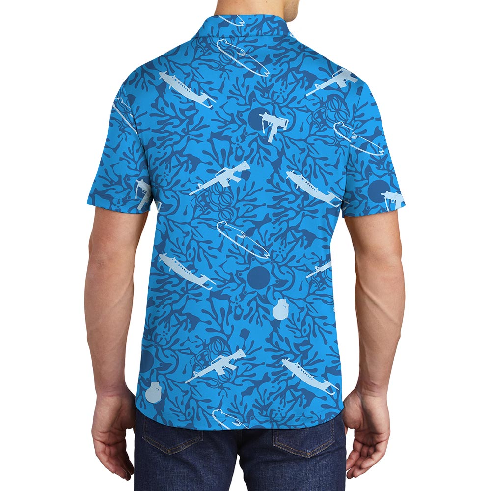 Tactical Blue Tropical Polo Shirt For Men