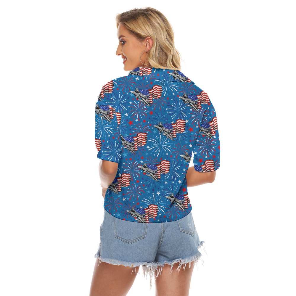 4th Of July Aircraft Blue Women's Cropped Shirt