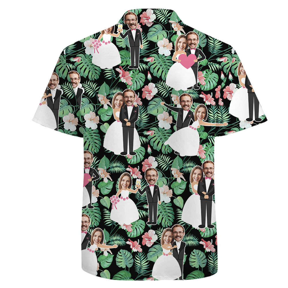 Custom Bride and Groom Faces Wedding Cotton Hawaiian Shirt