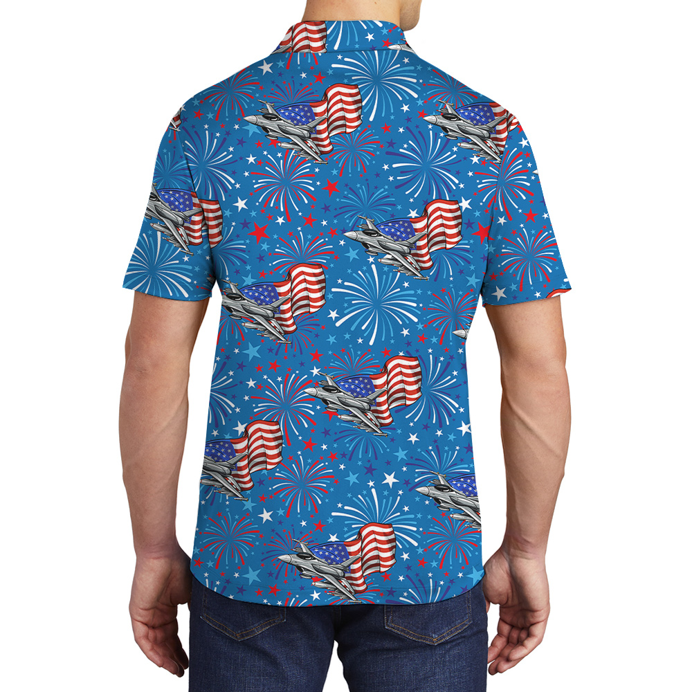 Aircraft American Flag Blue Men's Polo Shirt