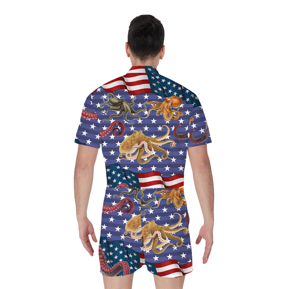 American Flag Octopus Patriotic Men's Romper