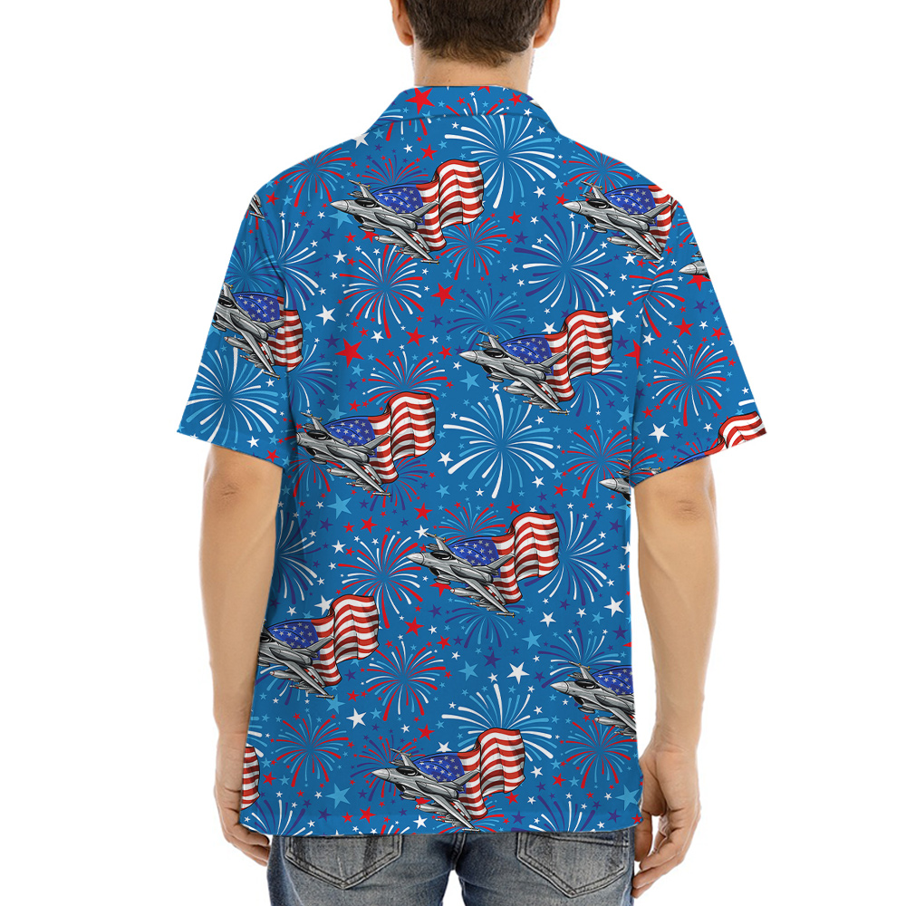 American Flag Aircraft 4th Of July Blue Hawaiian Shirt