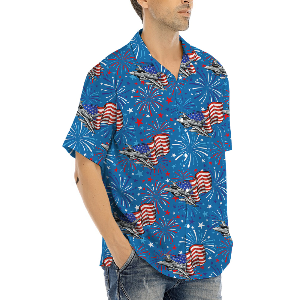 American Flag Aircraft 4th Of July Blue Hawaiian Shirt