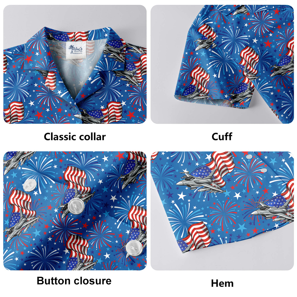 American Flag Aircraft 4th Of July Blue Hawaiian Shirt