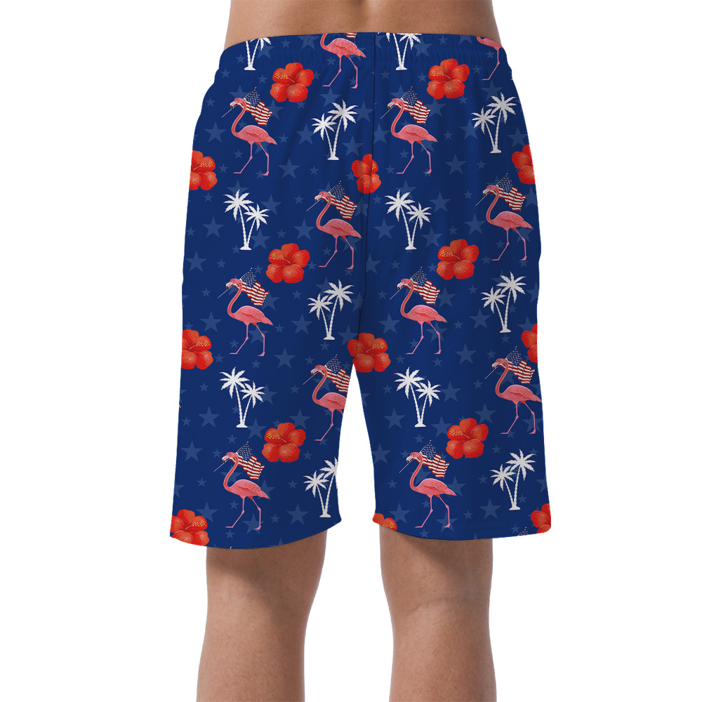 Funny Flamingo Floral Patriotic Summer Shorts For Men