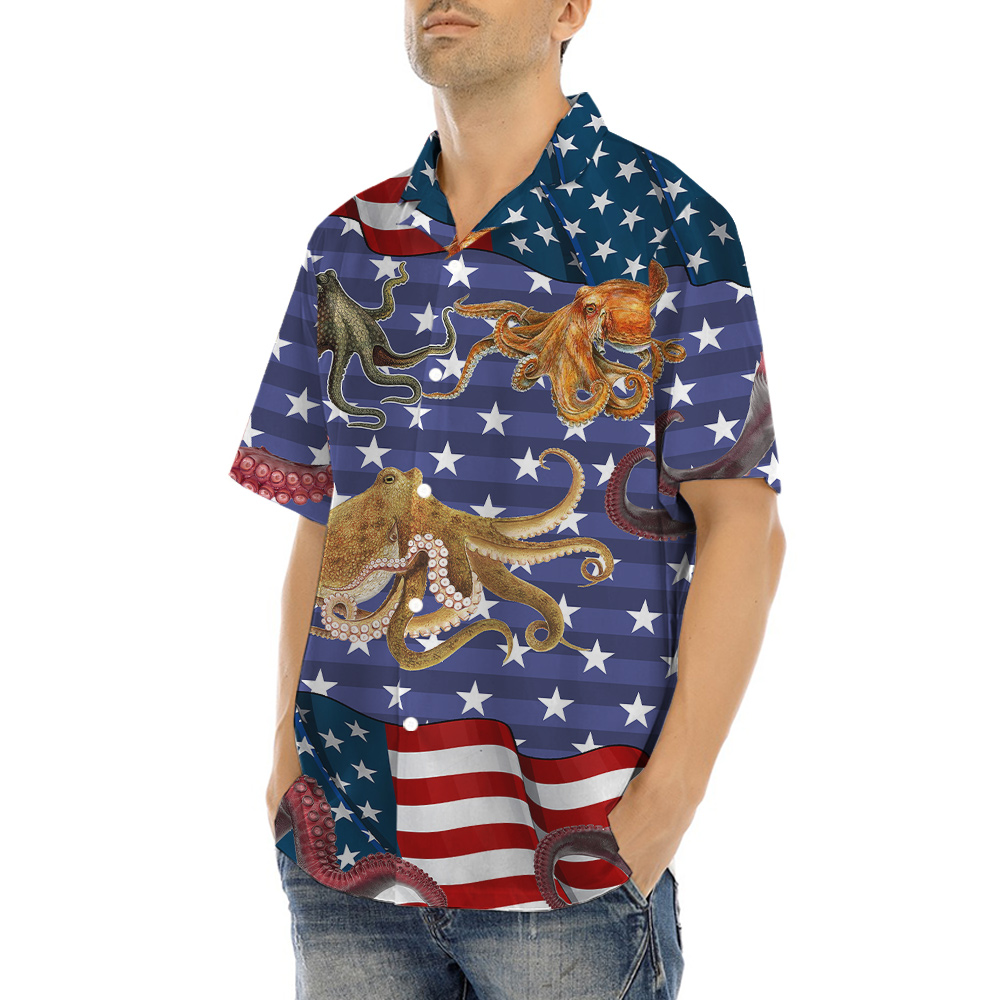 Octopus American Flag 4th Of July Hawaiian Shirt
