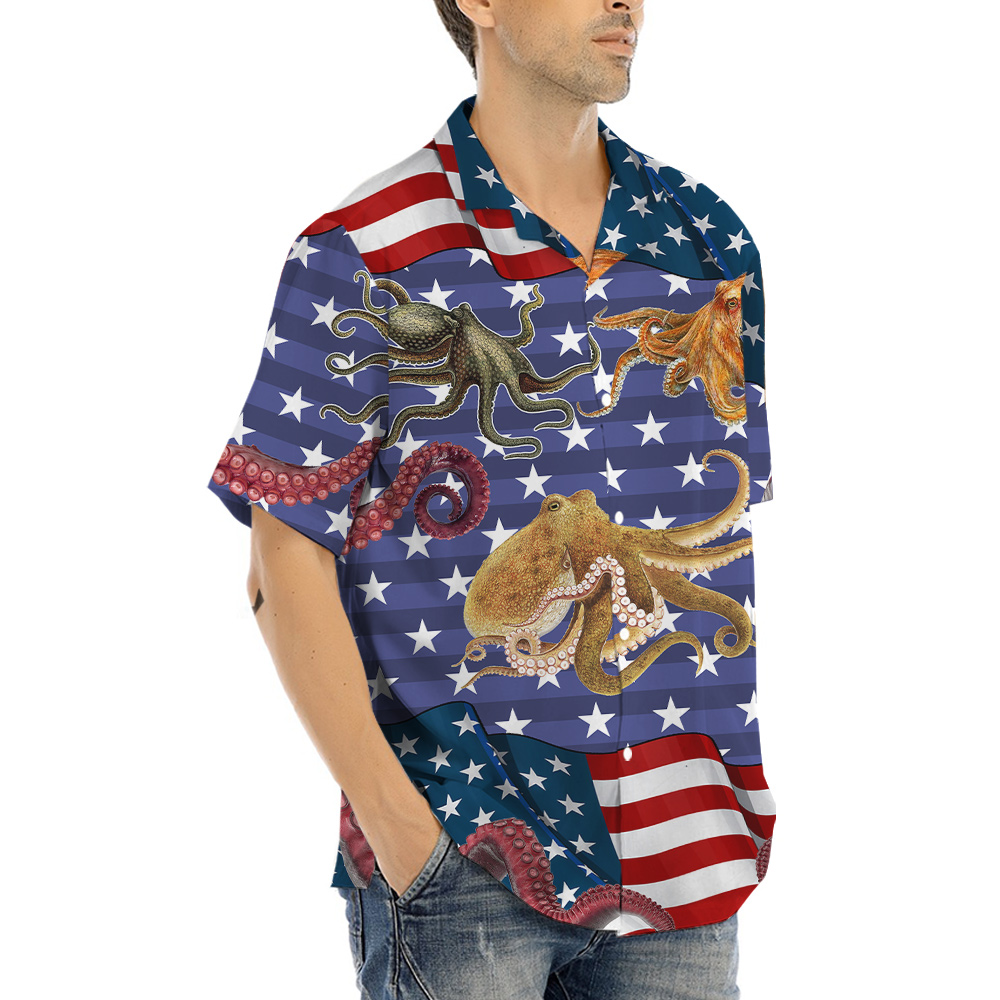 Octopus American Flag 4th Of July Hawaiian Shirt