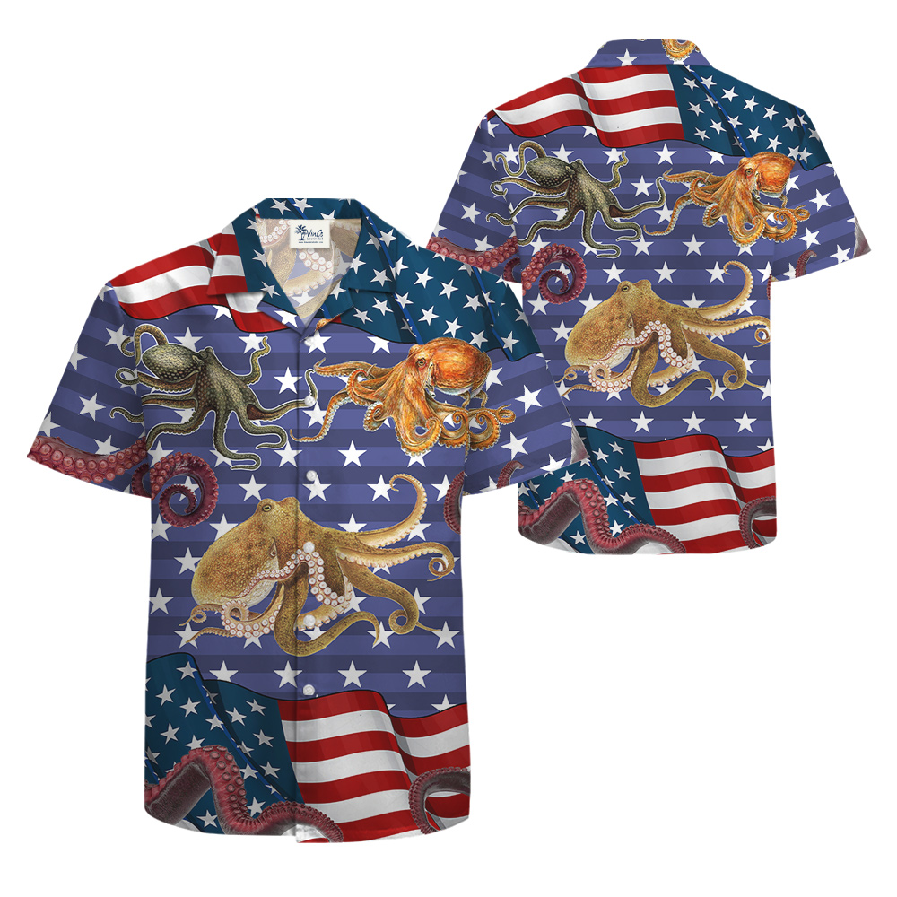 Octopus American Flag 4th Of July Hawaiian Shirt