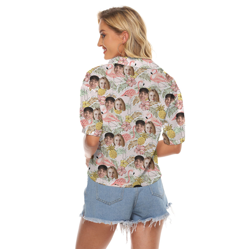 Flamingo Floral Women's Hawaiian Shirt With 4 Faces