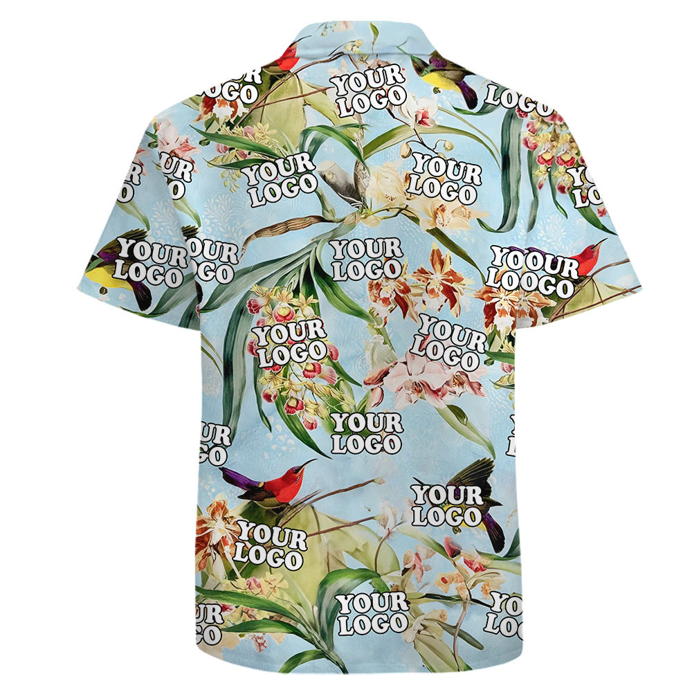 Custom Team Logo Cotton Tropical Blue Shirt with Hummingbirds Theme