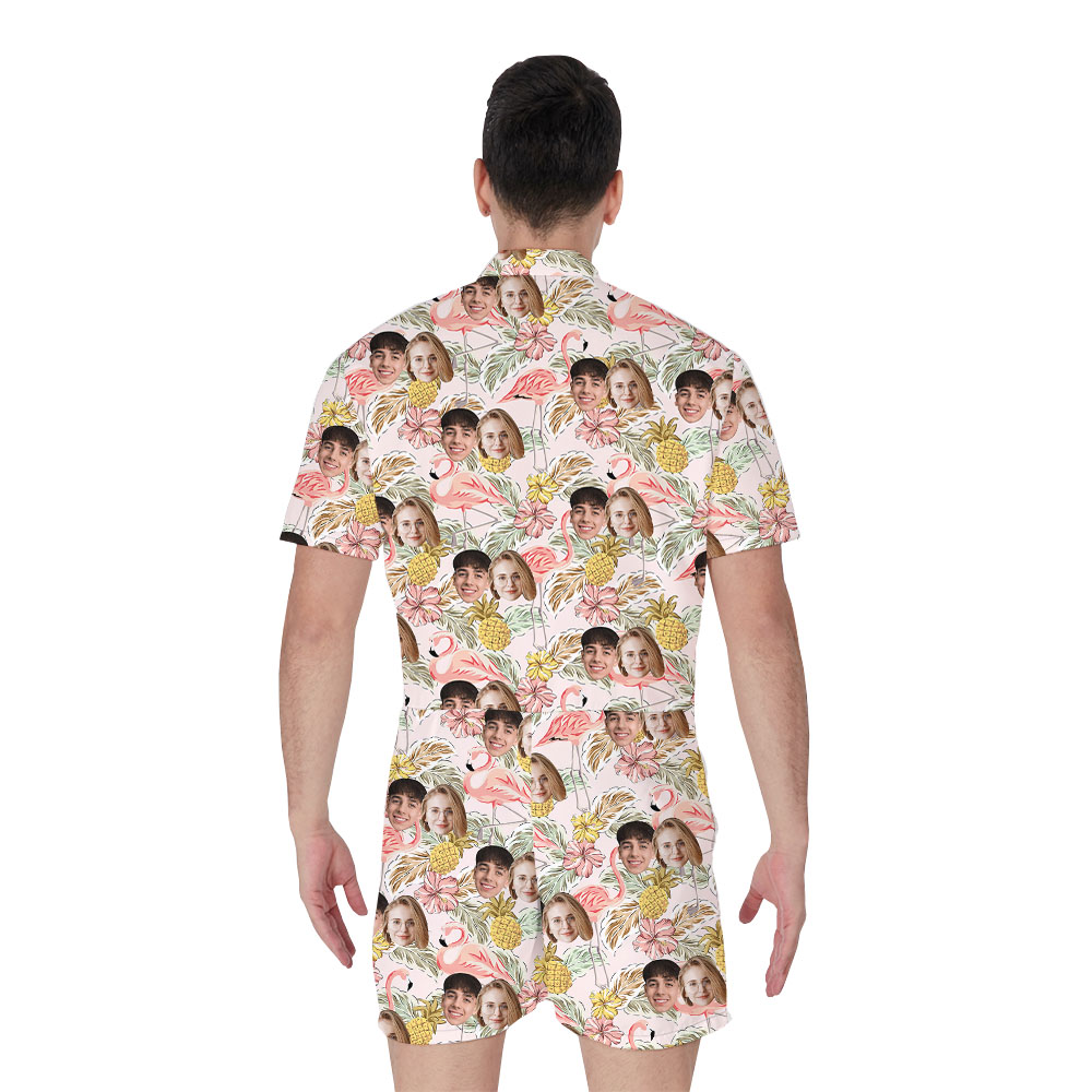Custom Face Male Romper With Flamingo And Floral