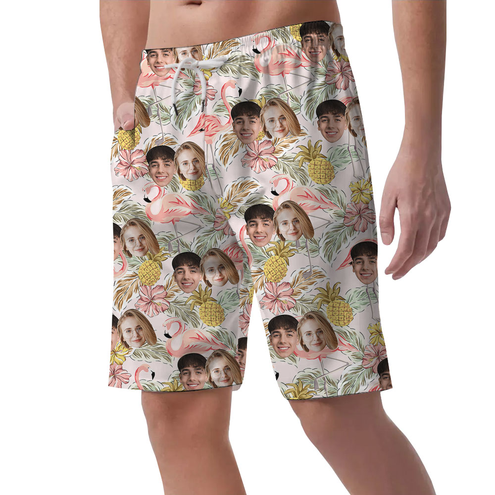 Custom Photo Vintage Men's Hawaiian Shorts Up To 4 Faces